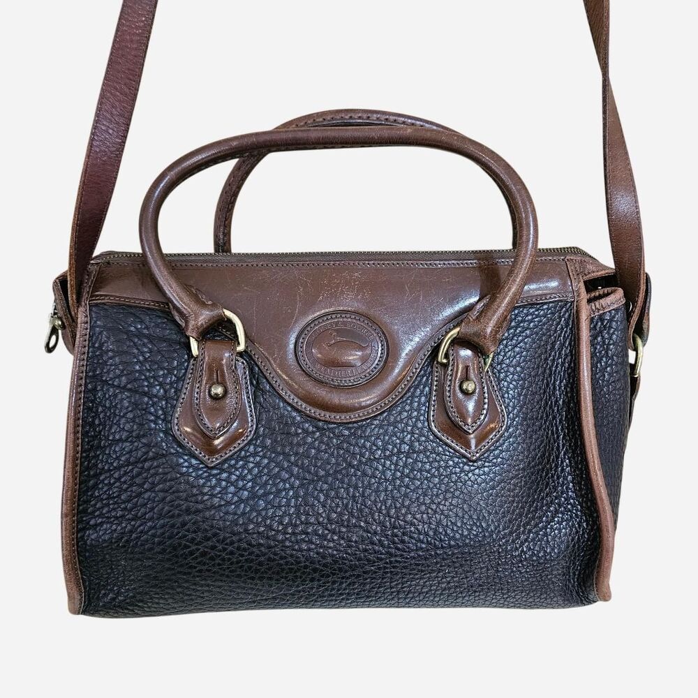 vintage cottagecore academia black brown dooney & bourke leather bag